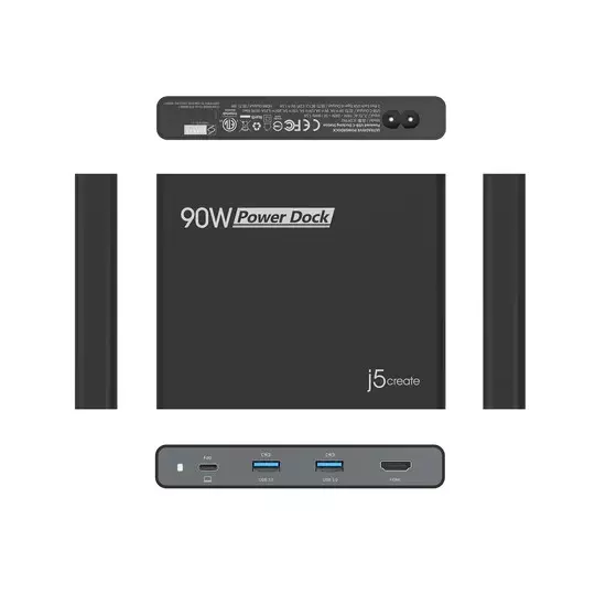 J5Create 4K HDMI USB-C Travel Dock with 90 W Power & 65 W PD Charging for MacBook and Laptop, JCDP392