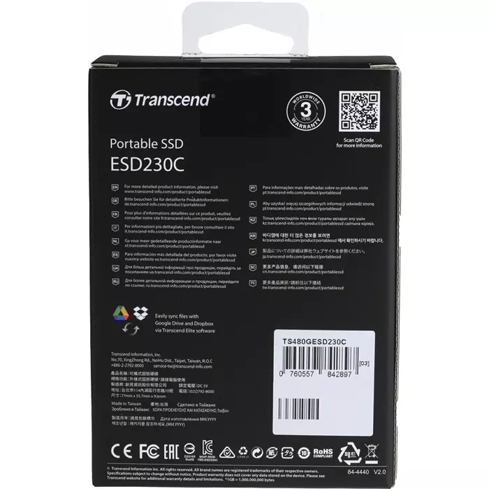 Transcend ESD230C 480 GB External SSD Hard Drive, TS480GESD230C