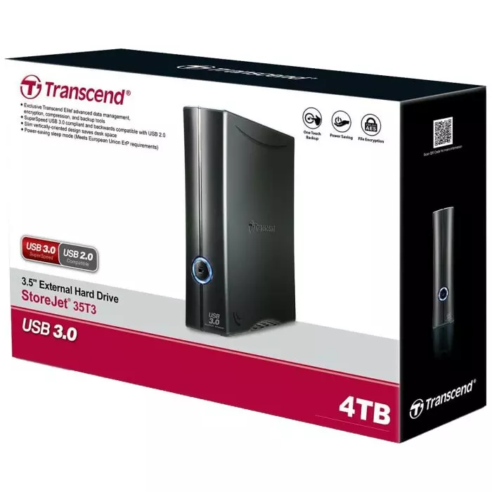 Transcend StoreJet 35T3 88.9 mm (3.5 inch) 4 TB External Hard Drive, TS4TSJ35T3