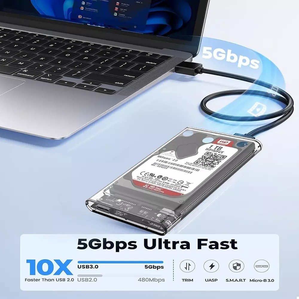 LOTA External Hard Drive Enclosure Transparent for 2.5-inch SSD/HDD, MST-1700-LT