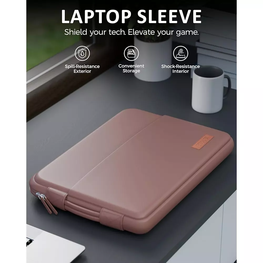 FEDUS ORO Premium Vegan Leather Laptop Sleeve 39.62 cm (15.6 inch) Shockproof with Accessory Pocket & Handle, Dusty Coral