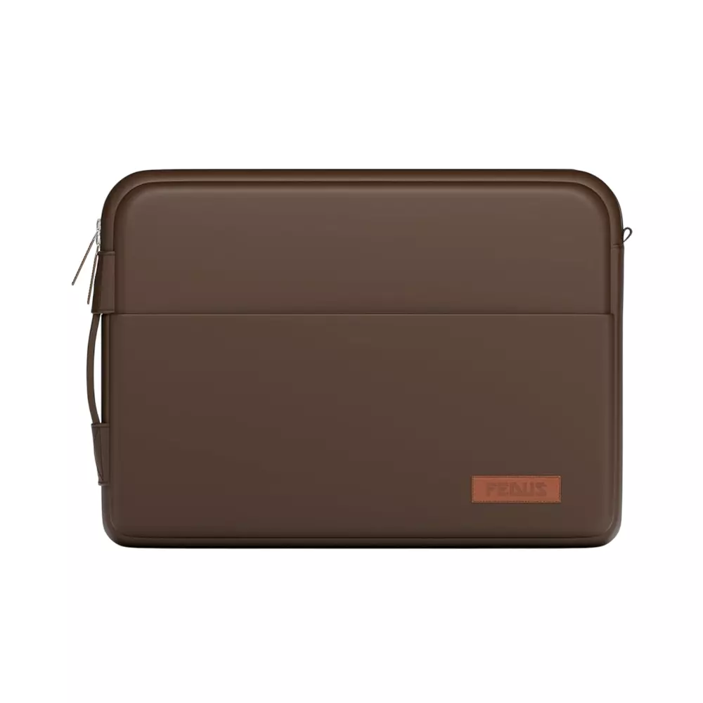 FEDUS ORO Premium Vegan Leather Laptop Sleeve 39.62 cm (15.6 inch) Shockproof with Accessory Pocket & Handle, Cinnamon Brown
