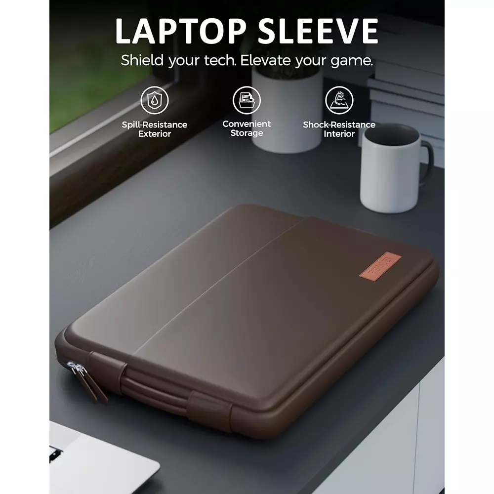 FEDUS ORO Premium Vegan Leather Laptop Sleeve 39.62 cm (15.6 inch) Shockproof with Accessory Pocket & Handle, Cinnamon Brown