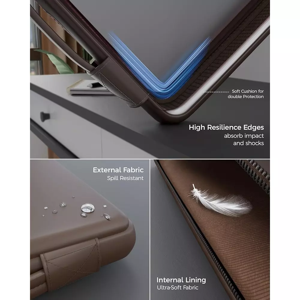 FEDUS ORO Premium Vegan Leather Laptop Sleeve 39.62 cm (15.6 inch) Shockproof with Accessory Pocket & Handle, Cinnamon Brown