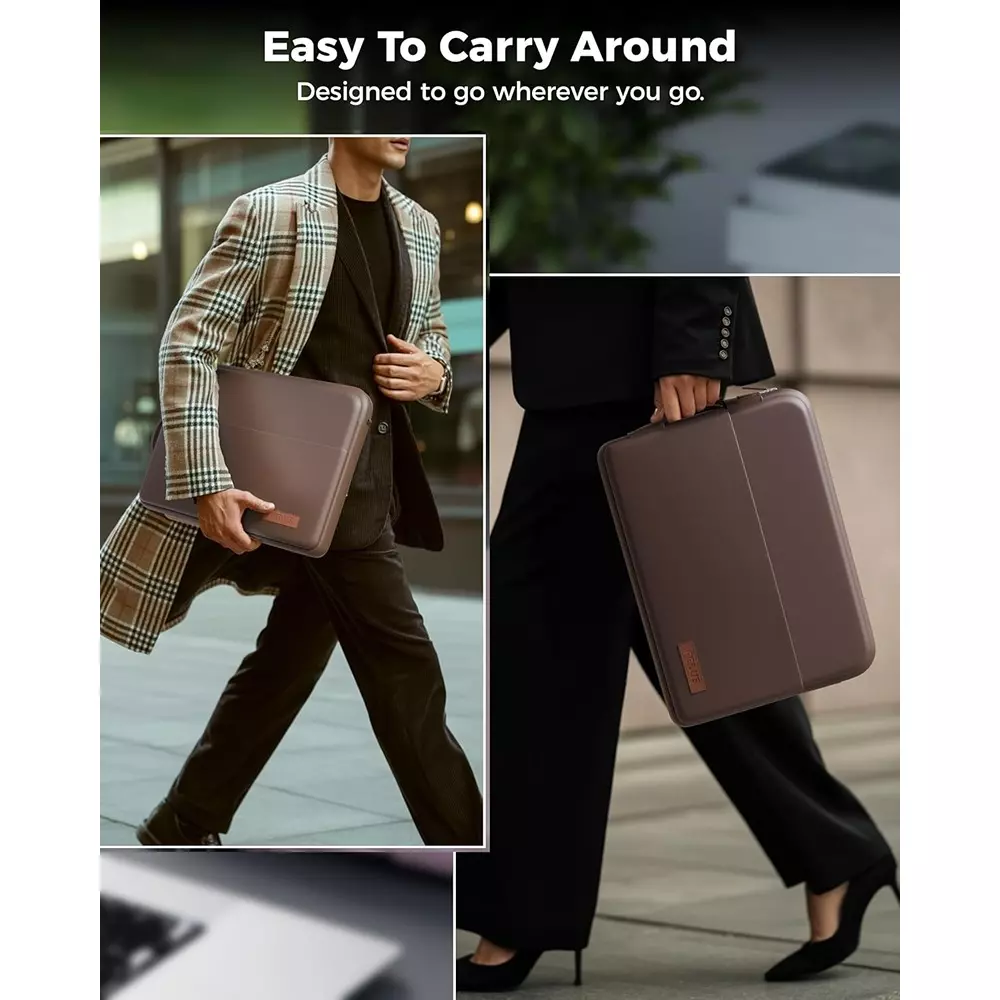 FEDUS ORO Premium Vegan Leather Laptop Sleeve 39.62 cm (15.6 inch) Shockproof with Accessory Pocket & Handle, Cinnamon Brown