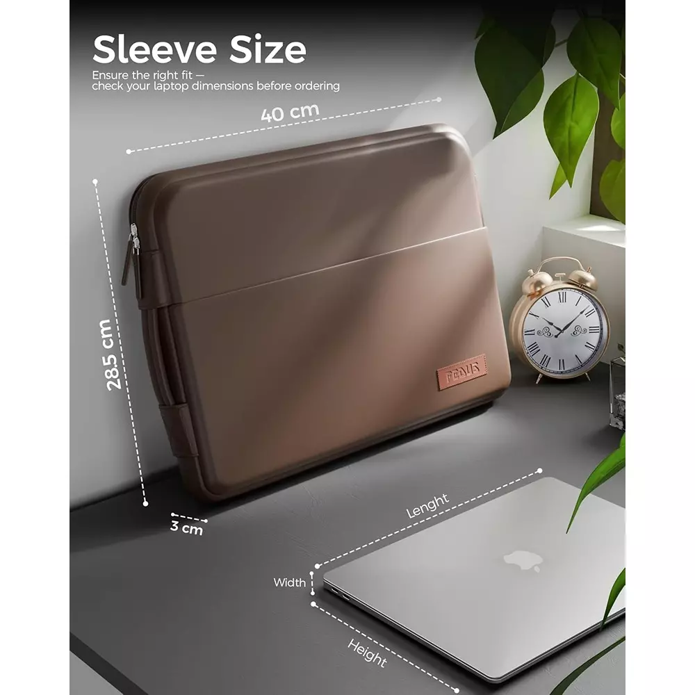 FEDUS ORO Premium Vegan Leather Laptop Sleeve 39.62 cm (15.6 inch) Shockproof with Accessory Pocket & Handle, Cinnamon Brown