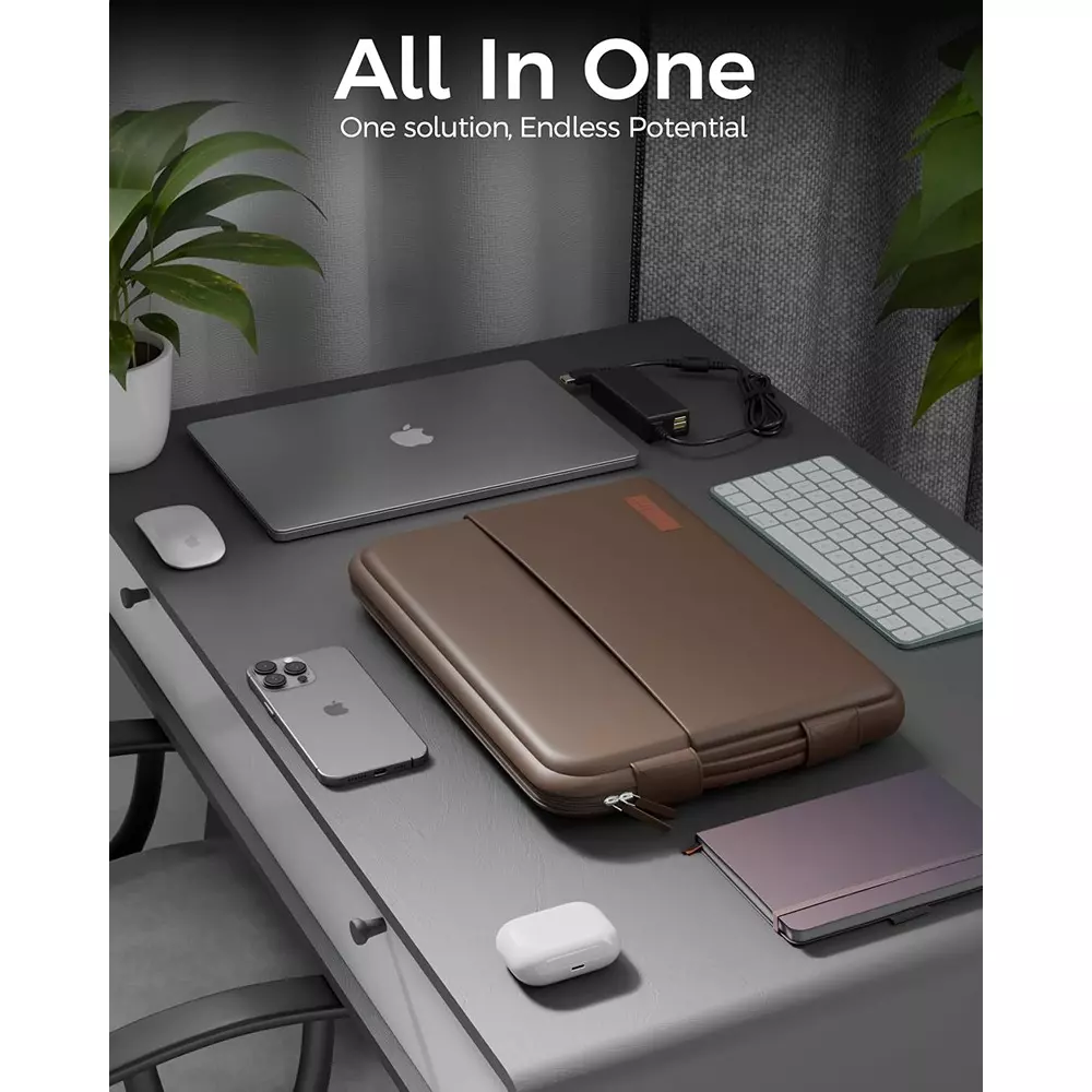 FEDUS ORO Premium Vegan Leather Laptop Sleeve 39.62 cm (15.6 inch) Shockproof with Accessory Pocket & Handle, Cinnamon Brown