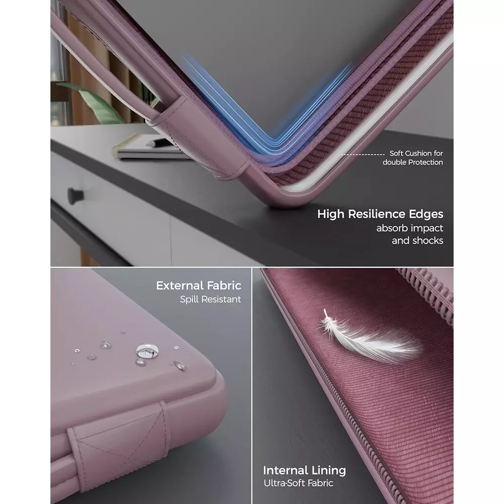 FEDUS ORO Premium Vegan Leather Laptop Sleeve 35.56 cm (14 inch) Shockproof with Accessory Pocket & Handle, Powder Pink