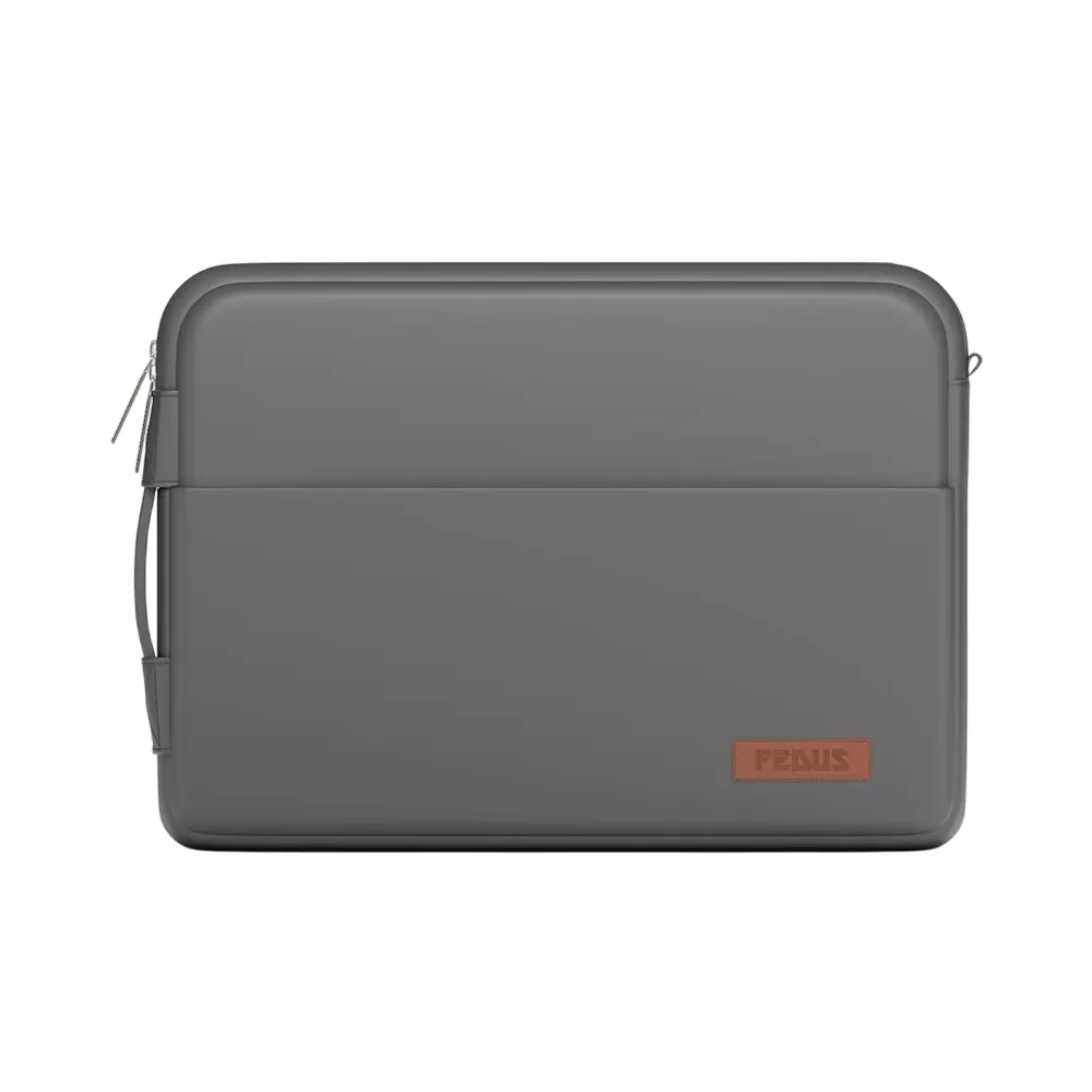 FEDUS ORO Premium Vegan Leather Laptop Sleeve 39.62 cm (15.6 inch) Shockproof with Accessory Pocket & Handle, Dim Grey