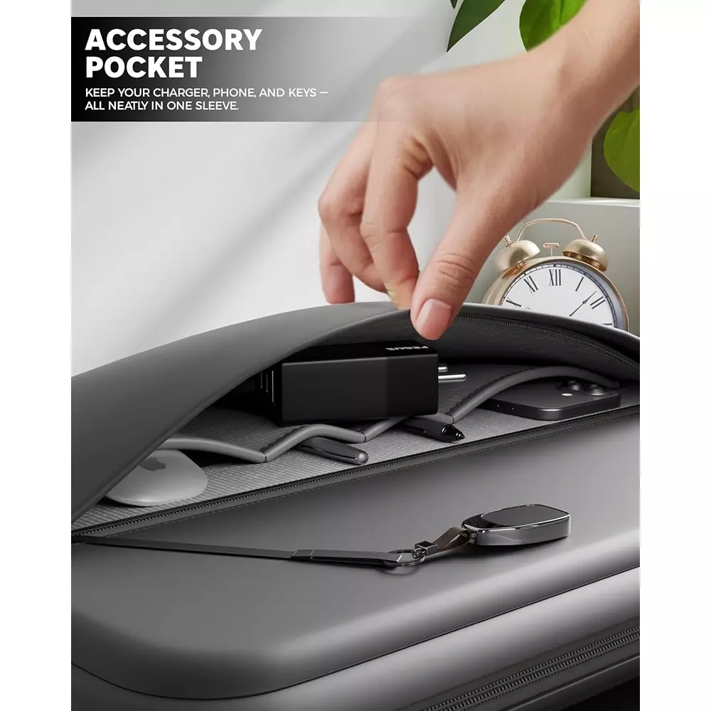 FEDUS ORO Premium Vegan Leather Laptop Sleeve 39.62 cm (15.6 inch) Shockproof with Accessory Pocket & Handle, Dim Grey