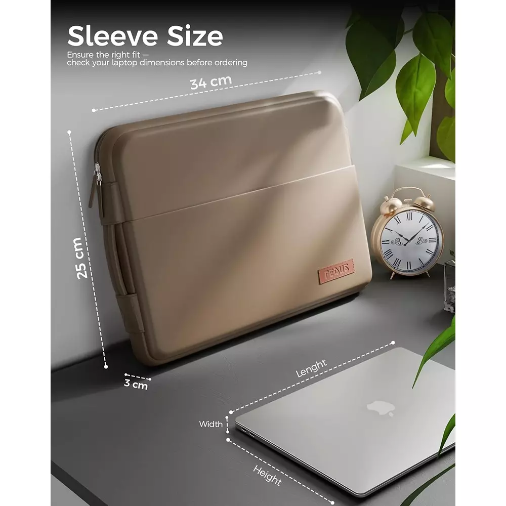 FEDUS ORO Premium Vegan Leather Laptop Sleeve 33.78 cm (13.3 inch) Shockproof with Accessory Pocket & Handle, Caramel Sand