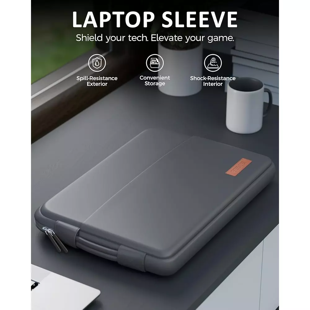 FEDUS ORO Premium Vegan Leather Laptop Sleeve 33.78 cm (13.3 inch) Shockproof with Accessory Pocket & Handle, Dim Grey