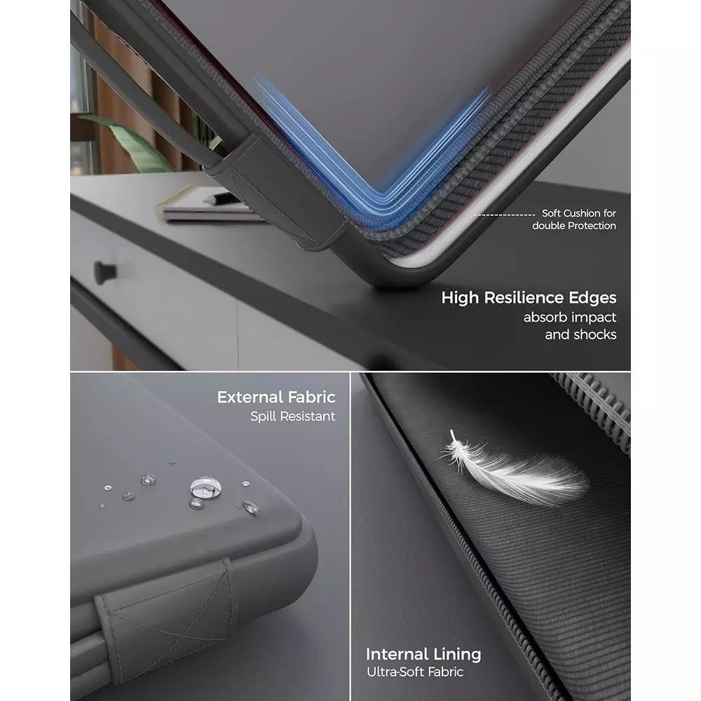 FEDUS ORO Premium Vegan Leather Laptop Sleeve 33.78 cm (13.3 inch) Shockproof with Accessory Pocket & Handle, Dim Grey