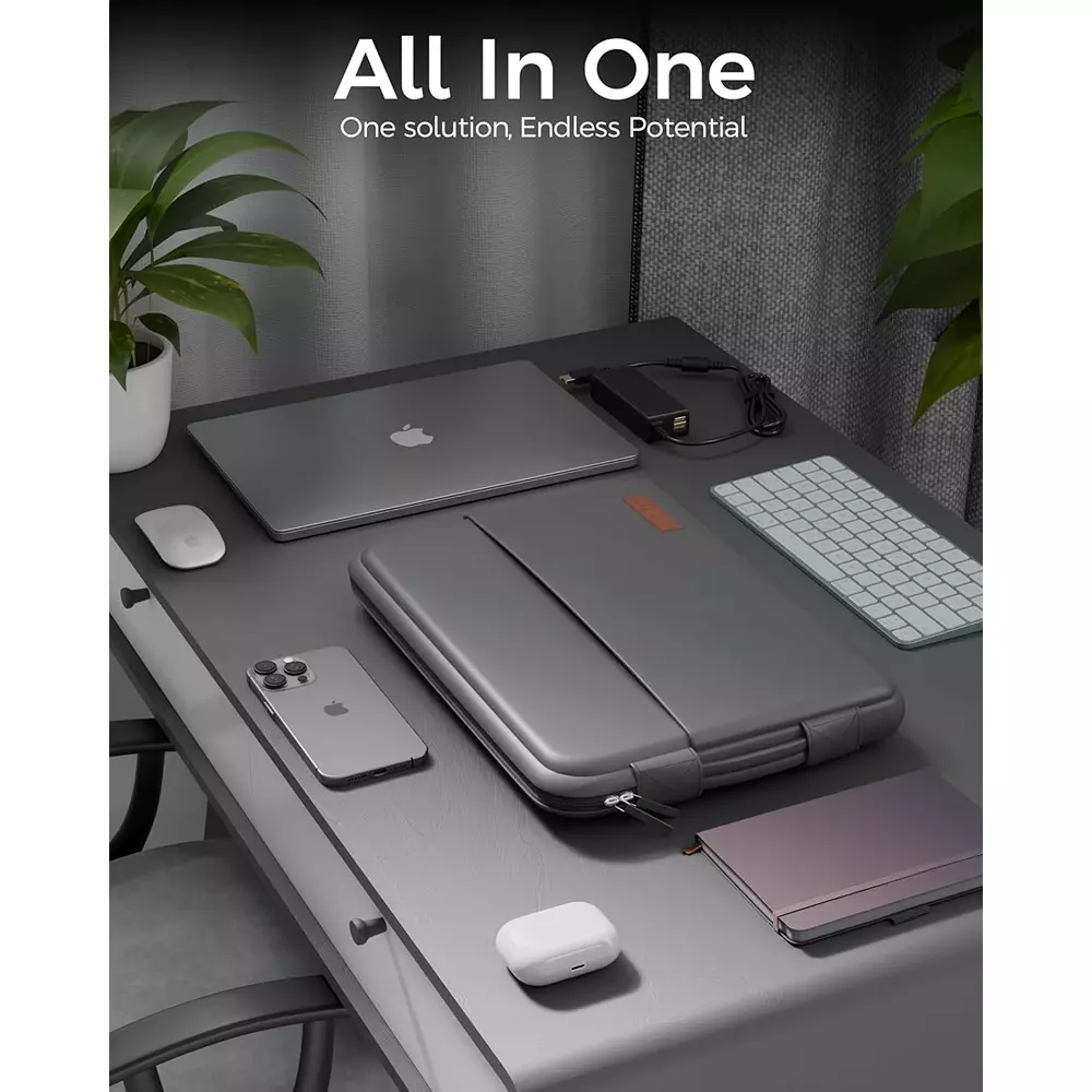 FEDUS ORO Premium Vegan Leather Laptop Sleeve 33.78 cm (13.3 inch) Shockproof with Accessory Pocket & Handle, Dim Grey