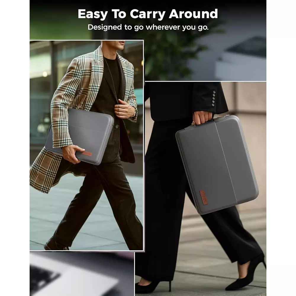 FEDUS ORO Premium Vegan Leather Laptop Sleeve 33.78 cm (13.3 inch) Shockproof with Accessory Pocket & Handle, Dim Grey