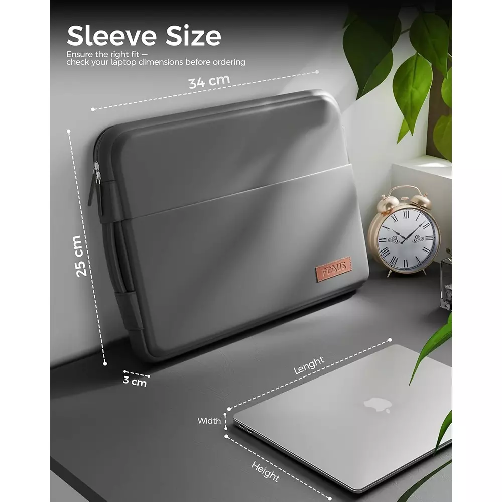 FEDUS ORO Premium Vegan Leather Laptop Sleeve 33.78 cm (13.3 inch) Shockproof with Accessory Pocket & Handle, Dim Grey