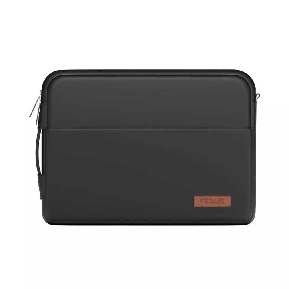 FEDUS ORO Premium Vegan Leather Laptop Sleeve 39.62 cm (15.6 inch) Shockproof with Accessory Pocket & Handle, Onyx Black