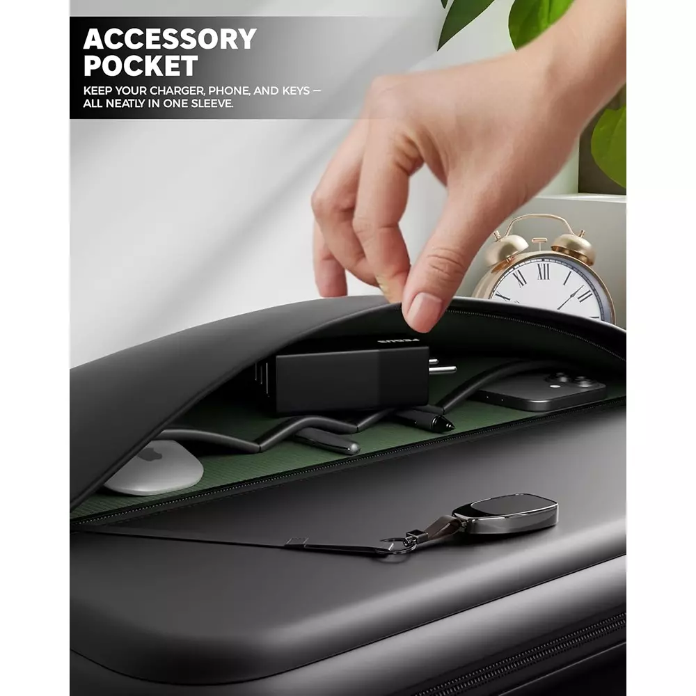 FEDUS ORO Premium Vegan Leather Laptop Sleeve 39.62 cm (15.6 inch) Shockproof with Accessory Pocket & Handle, Onyx Black