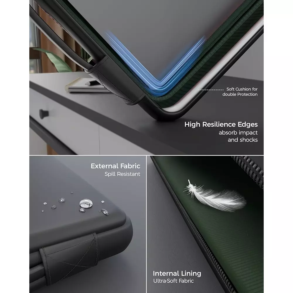 FEDUS ORO Premium Vegan Leather Laptop Sleeve 39.62 cm (15.6 inch) Shockproof with Accessory Pocket & Handle, Onyx Black