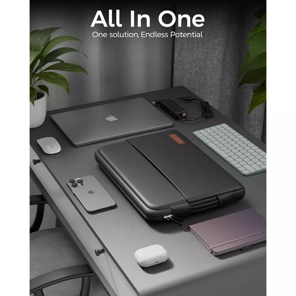 FEDUS ORO Premium Vegan Leather Laptop Sleeve 39.62 cm (15.6 inch) Shockproof with Accessory Pocket & Handle, Onyx Black