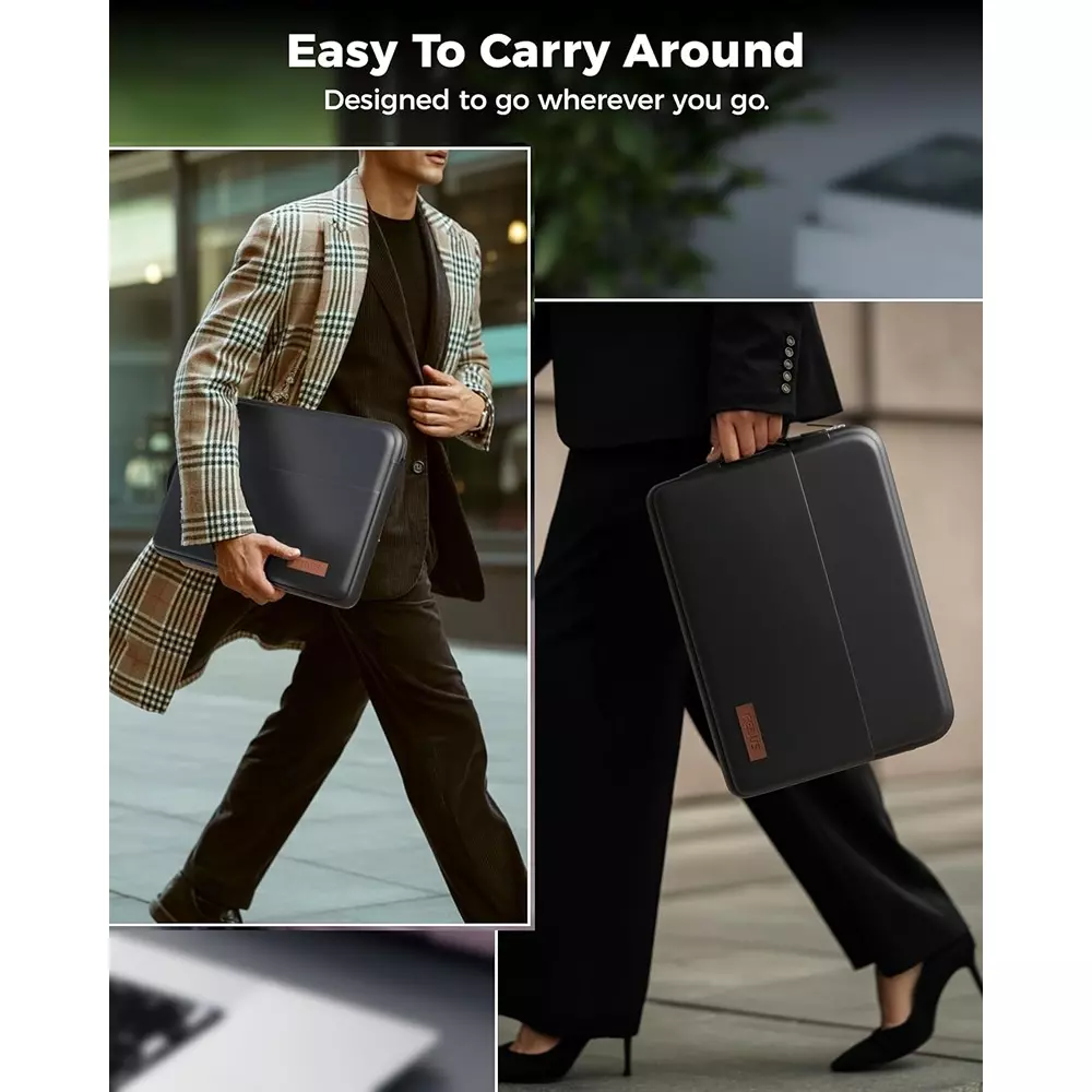 FEDUS ORO Premium Vegan Leather Laptop Sleeve 39.62 cm (15.6 inch) Shockproof with Accessory Pocket & Handle, Onyx Black