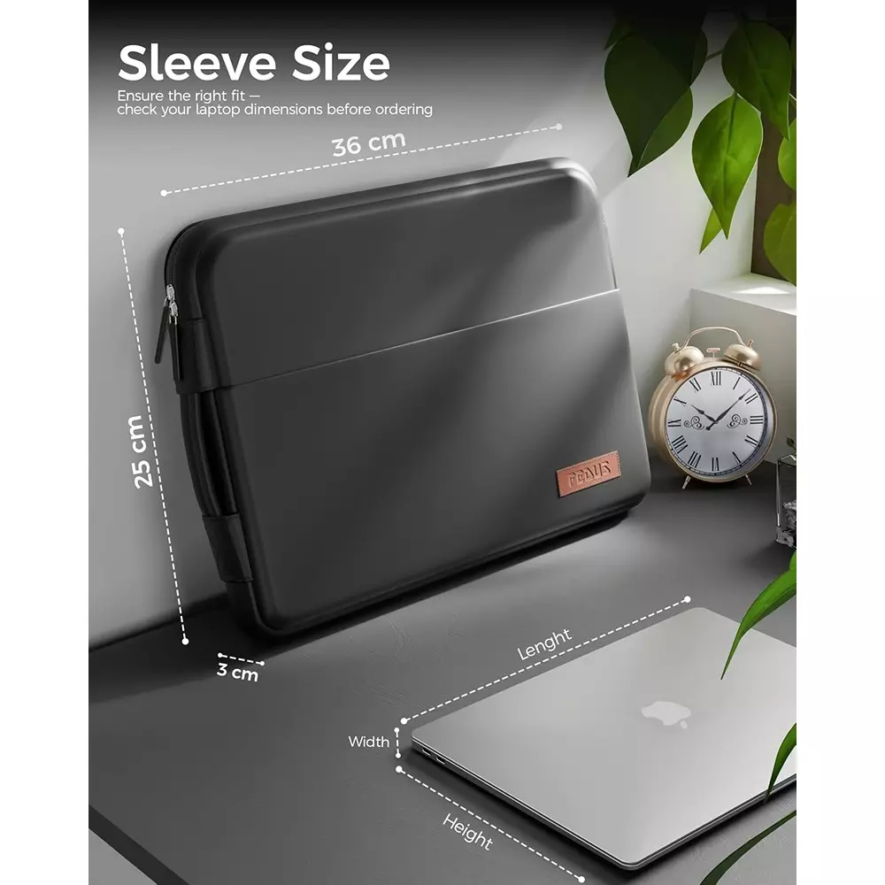 FEDUS ORO Premium Vegan Leather Laptop Sleeve 39.62 cm (15.6 inch) Shockproof with Accessory Pocket & Handle, Onyx Black