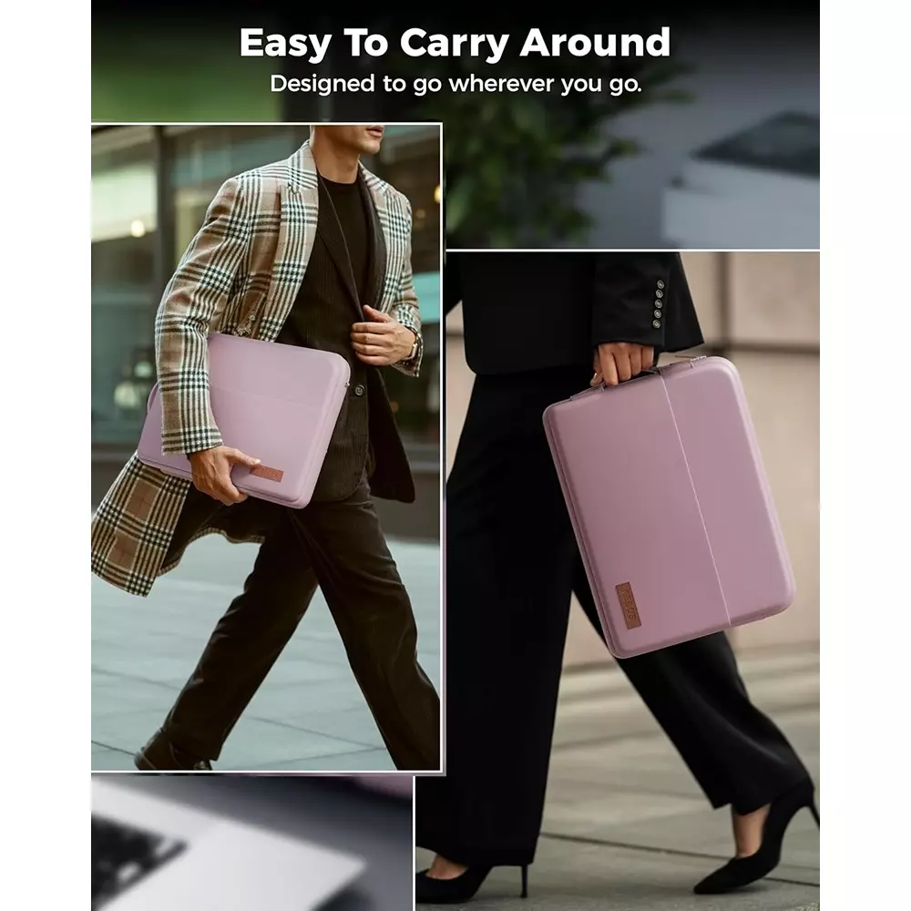 FEDUS ORO Premium Vegan Leather Laptop Sleeve 39.62 cm (15.6 inch) Shockproof with Accessory Pocket & Handle, Powder Pink