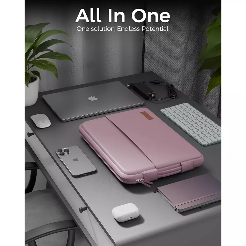 FEDUS ORO Premium Vegan Leather Laptop Sleeve 39.62 cm (15.6 inch) Shockproof with Accessory Pocket & Handle, Powder Pink