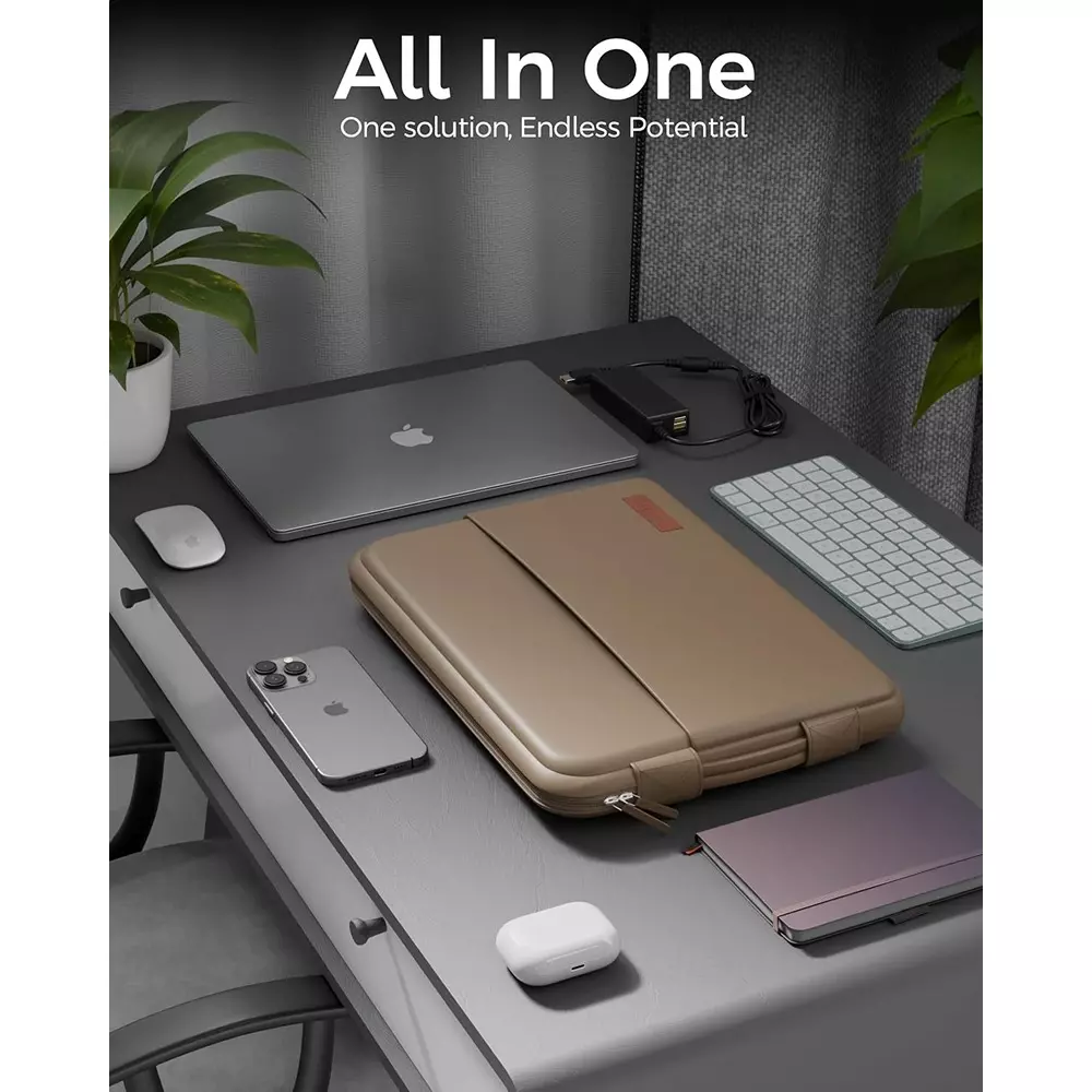 FEDUS ORO Premium Vegan Leather Laptop Sleeve 39.62 cm (15.6 inch) Shockproof with Accessory Pocket & Handle, Caramel Sand