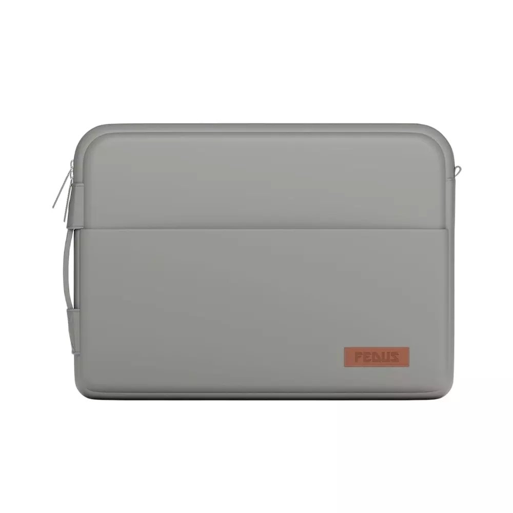 FEDUS ORO Premium Vegan Leather Laptop Sleeve 39.62 cm (15.6 inch) Shockproof with Accessory Pocket & Handle, Cloud Grey