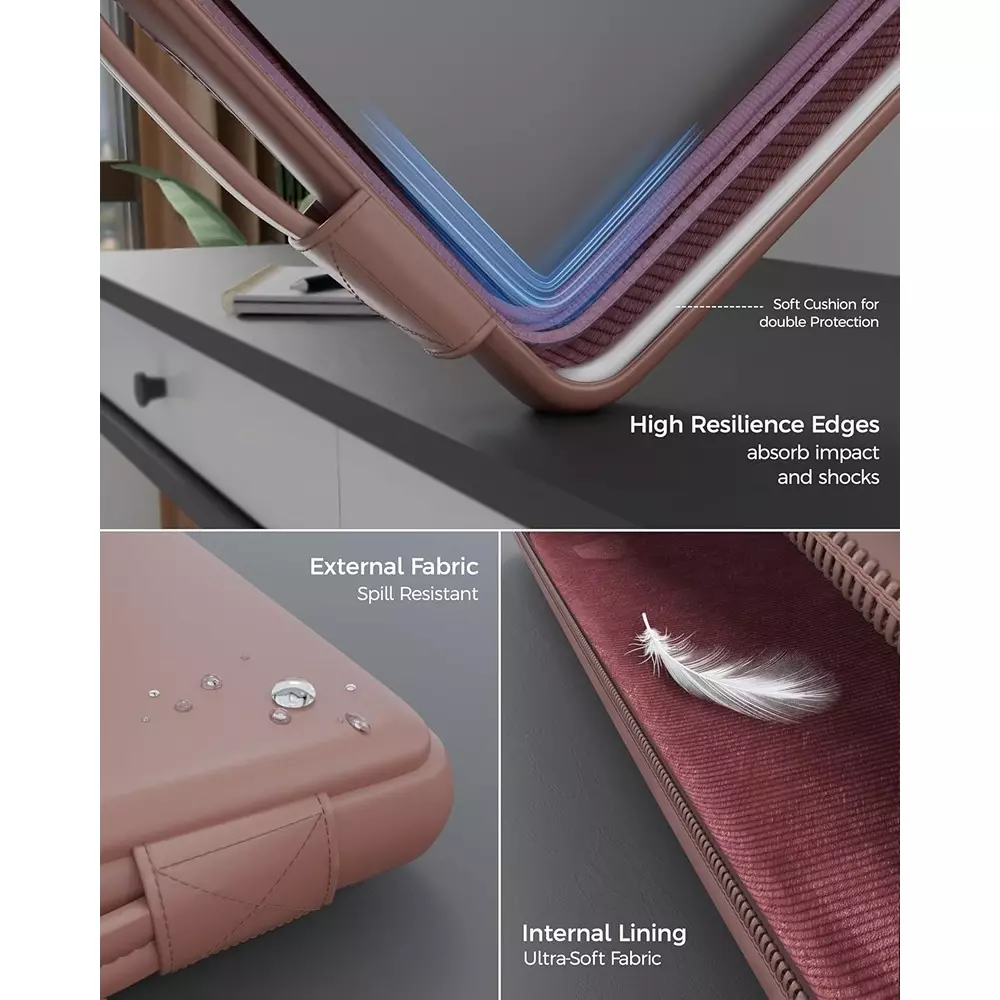 FEDUS ORO Premium Vegan Leather Laptop Sleeve 35.56 cm (14 inch) Shockproof with Accessory Pocket & Handle, Dusty Coral