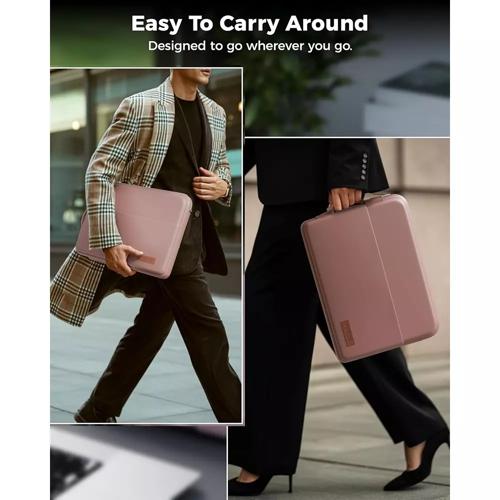 FEDUS ORO Premium Vegan Leather Laptop Sleeve 35.56 cm (14 inch) Shockproof with Accessory Pocket & Handle, Dusty Coral