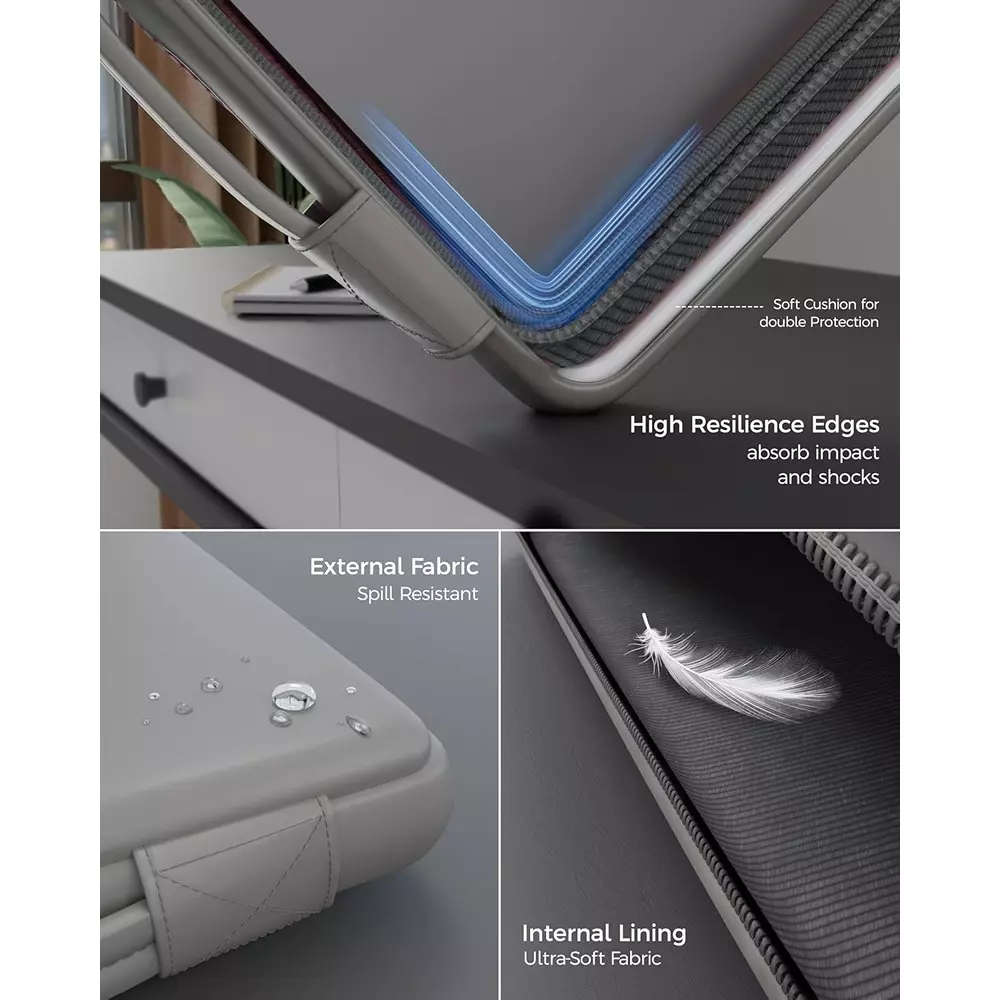 FEDUS ORO Premium Vegan Leather Laptop Sleeve 33.78 cm (13.3 inch) Shockproof with Accessory Pocket & Handle, Cloud Grey