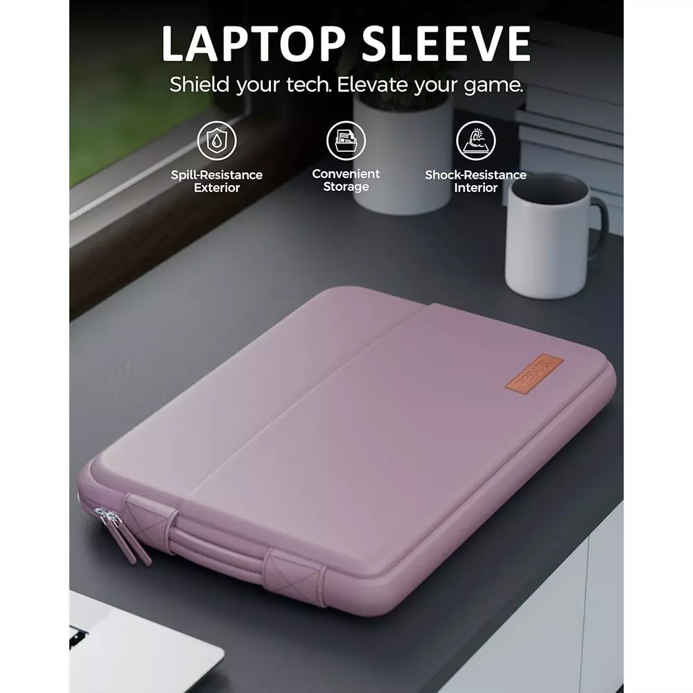 FEDUS ORO Premium Vegan Leather Laptop Sleeve 33.78 cm (13.3 inch) Shockproof with Accessory Pocket & Handle, Powder Pink
