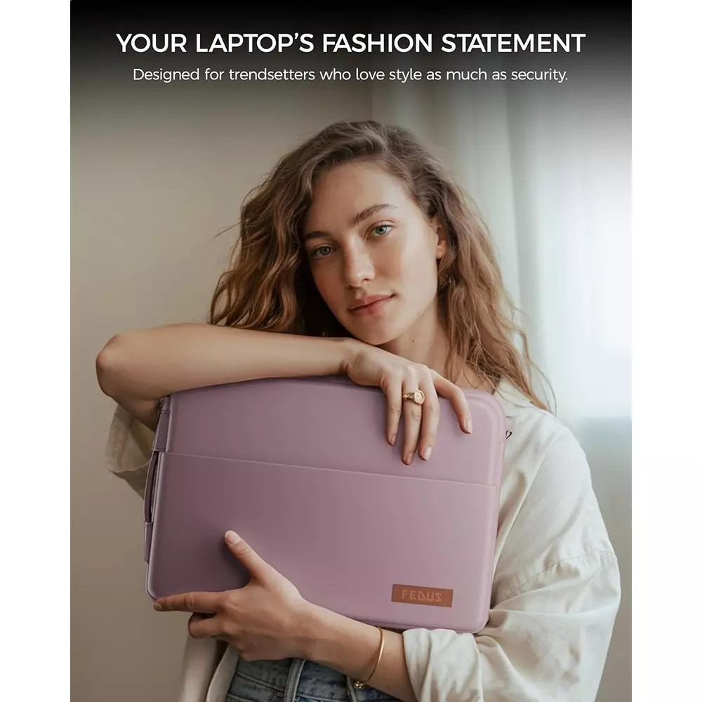 FEDUS ORO Premium Vegan Leather Laptop Sleeve 33.78 cm (13.3 inch) Shockproof with Accessory Pocket & Handle, Powder Pink