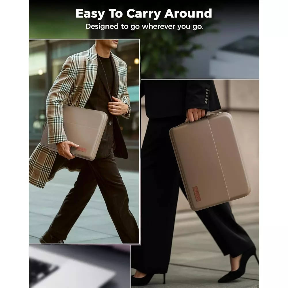FEDUS ORO Premium Vegan Leather Laptop Sleeve 35.56 cm (14 inch) Shockproof with Accessory Pocket & Handle, Caramel Sand