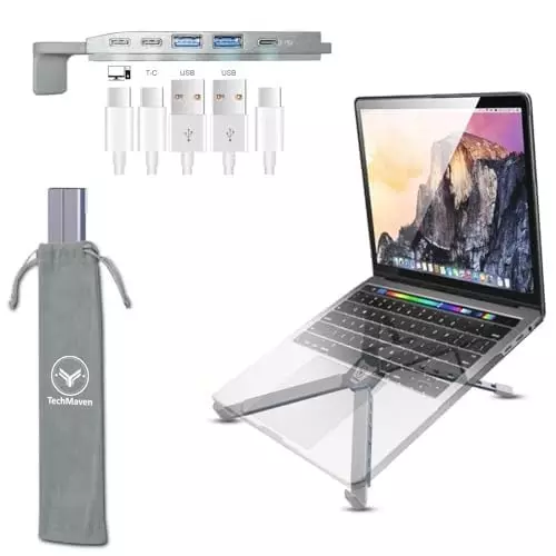 Techmaven Laptop Stand with 5 Port USB Hub ‎Aluminium & Silicone Grey, TS-MT-XY1