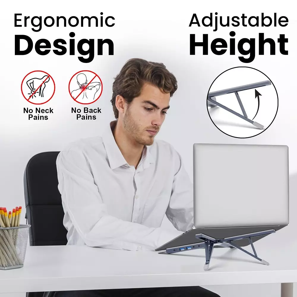 Techmaven Laptop Stand with 5 Port USB Hub ‎Aluminium & Silicone Grey, TS-MT-XY1