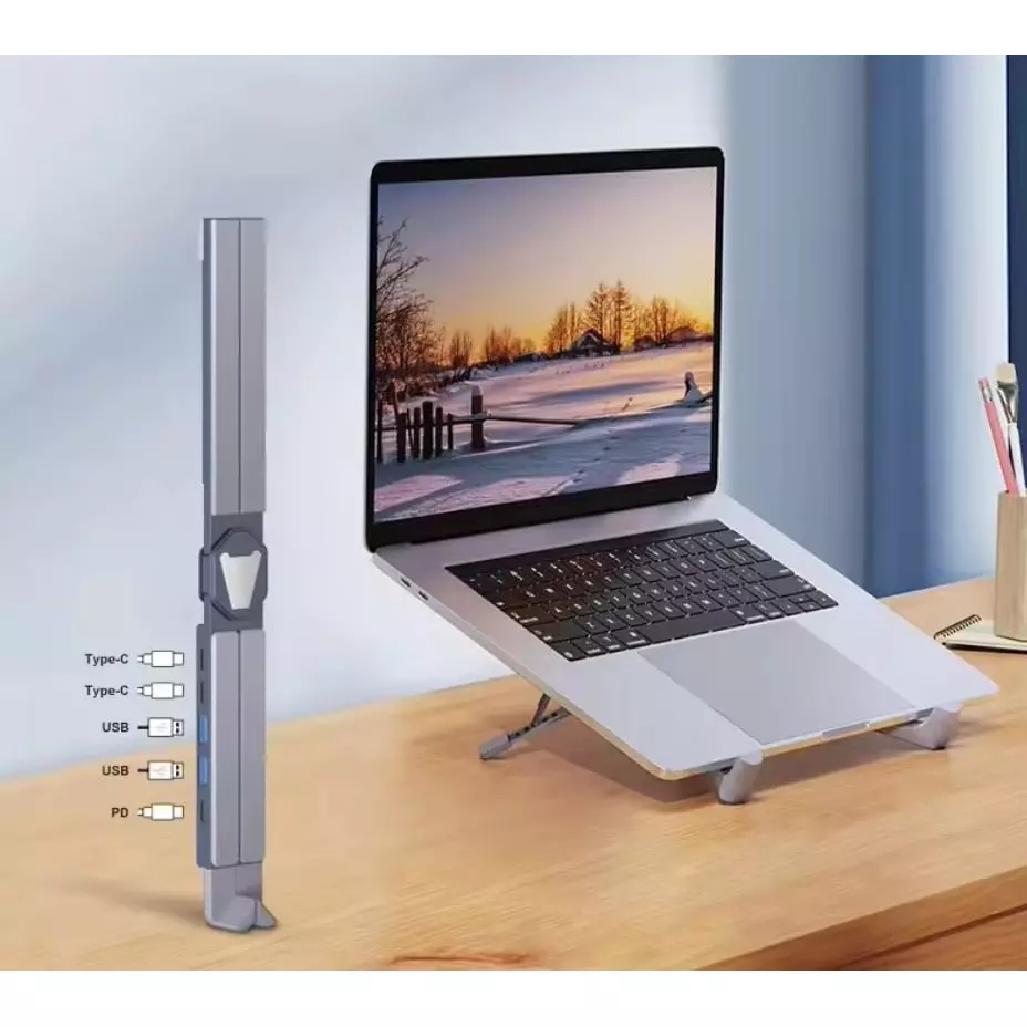 Techmaven Laptop Stand with 5 Port USB Hub ‎Aluminium & Silicone Grey, TS-MT-XY1