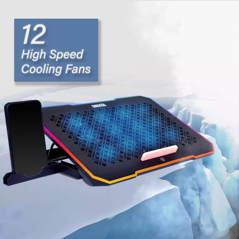 GEONIX Ergonomic Cooling Pad Black with Adjustable Height&nbsp;12 Quiet Fans 406.4 mm (16 inch), GXCLP-012F