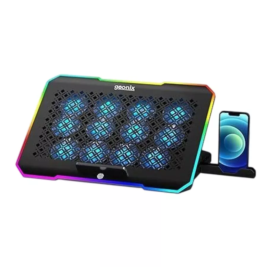 GEONIX Ergo 3 Gaming Laptop Cooling Stand Black with 10 RGB Lights 12 Quiet Fans for 15.6–18 inch (396.24 to 457.2 mm) Laptops