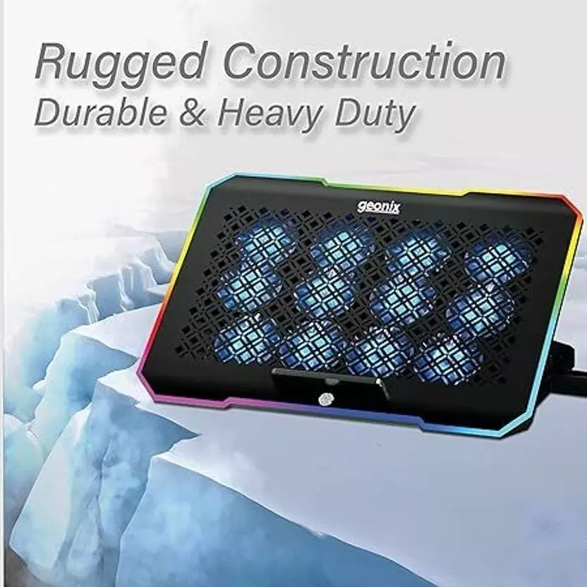 GEONIX Ergo 3 Gaming Laptop Cooling Stand Black with 10 RGB Lights 12 Quiet Fans for 15.6–18 inch (396.24 to 457.2 mm) Laptops