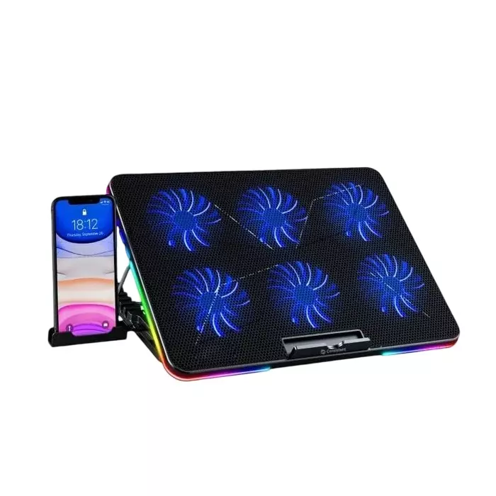 Consistent Laptop Cooling Pad With Mobile Holder 6 RGB Fan Silent Cooling Fan USB Powered Black
