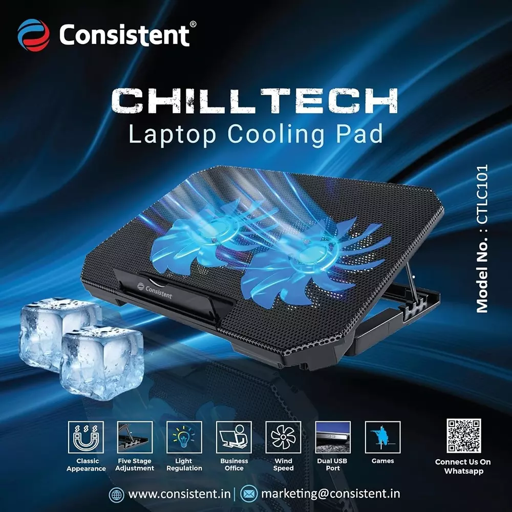 Consistent Laptop Cooling Pad 2 RGB Fan Silent Cooling Fan Dual USB Powered Black