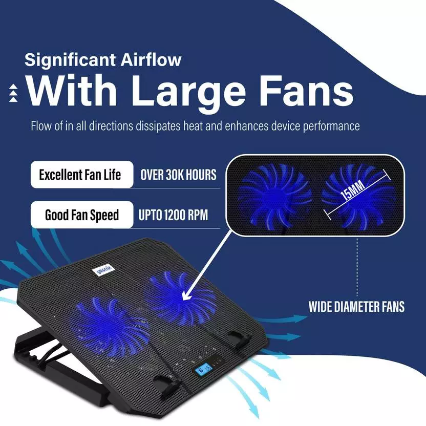 GEONIX Ergonomic Cooling Pad Black 2 Fan with Adjustable Height 396.24 mm (15.6 inch), GXLCP-036 2