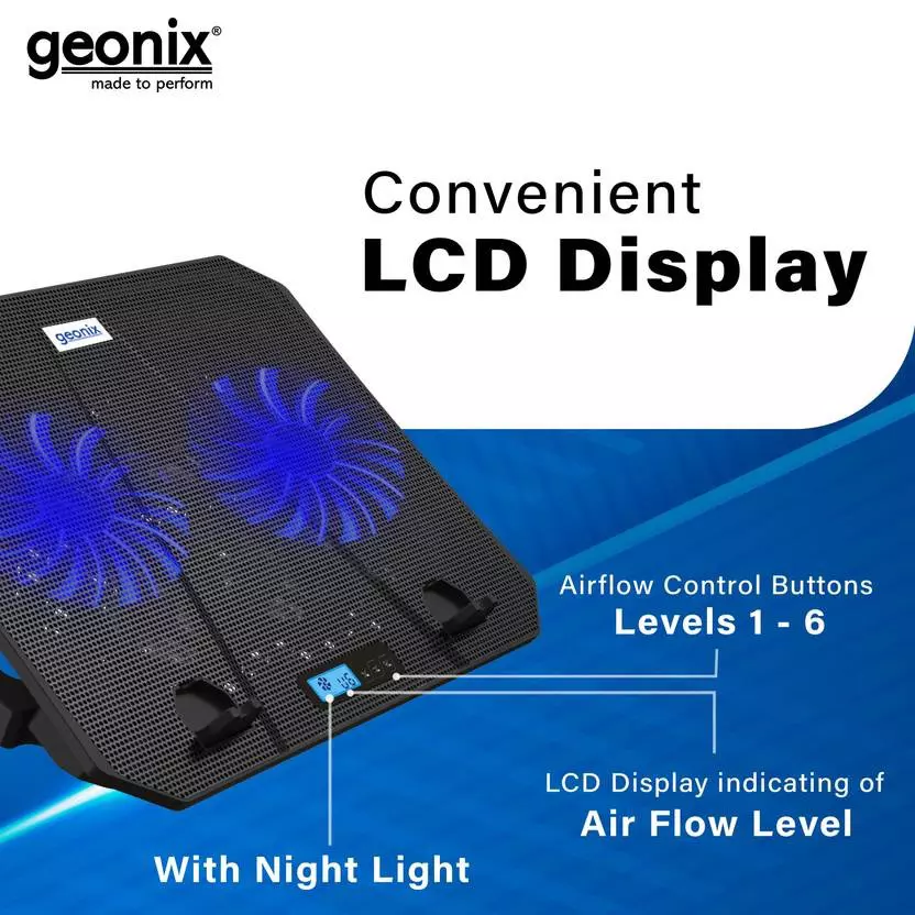 GEONIX Ergonomic Cooling Pad Black 2 Fan with Adjustable Height 396.24 mm (15.6 inch), GXLCP-036 2
