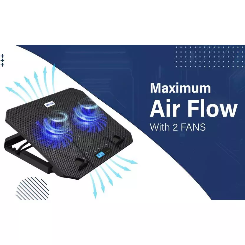 GEONIX Ergonomic Cooling Pad Black 2 Fan with Adjustable Height 396.24 mm (15.6 inch), GXLCP-036 2