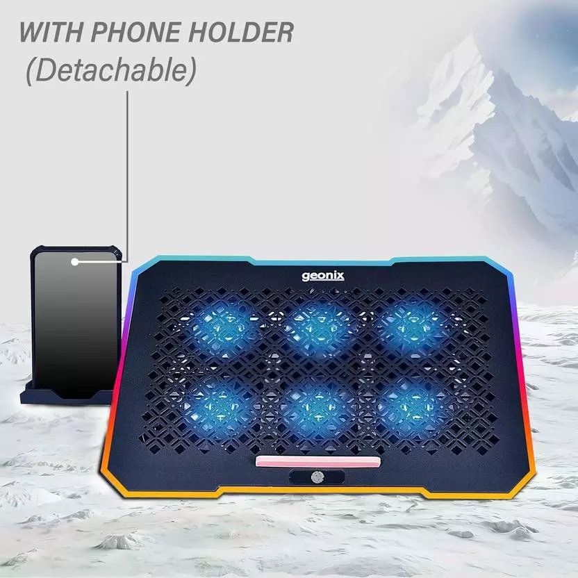 GEONIX Ergonomic Cooling Pad Black with Adjustable Height 6 Quiet Fans 406.4 mm (16 inch), GXCLP-A16