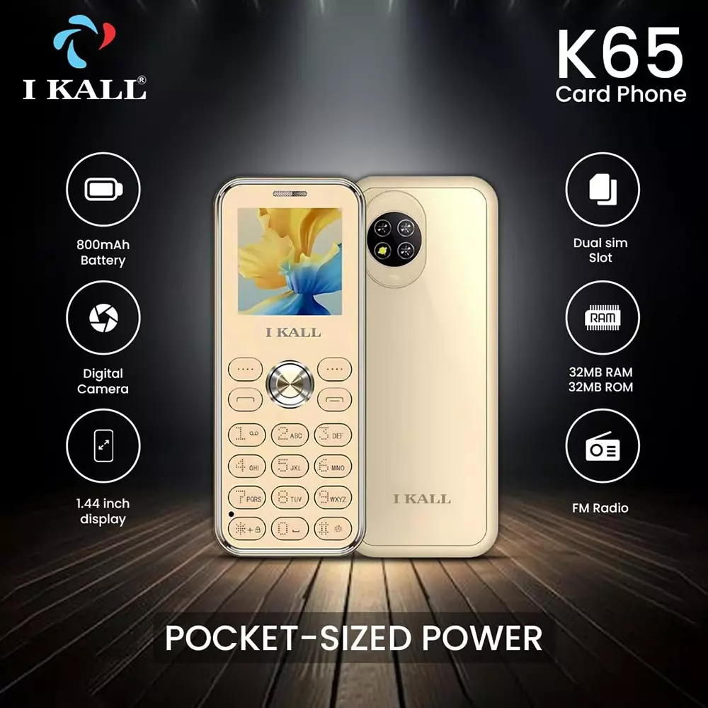 I kall Feature Mobile Phone 1.4 Inch (3.65 cm) HD Display Dual Sim Gold 800 MAh, IK-K65-GOLD