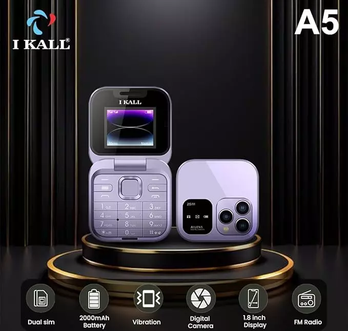 Ikall Flip Keypad Mobile Phone 1.8 inch (45.72 mm) Display, 2000 mAh Battery, 2G GSM, FM Radio, MP3 Player, IK-A5-PARPL
